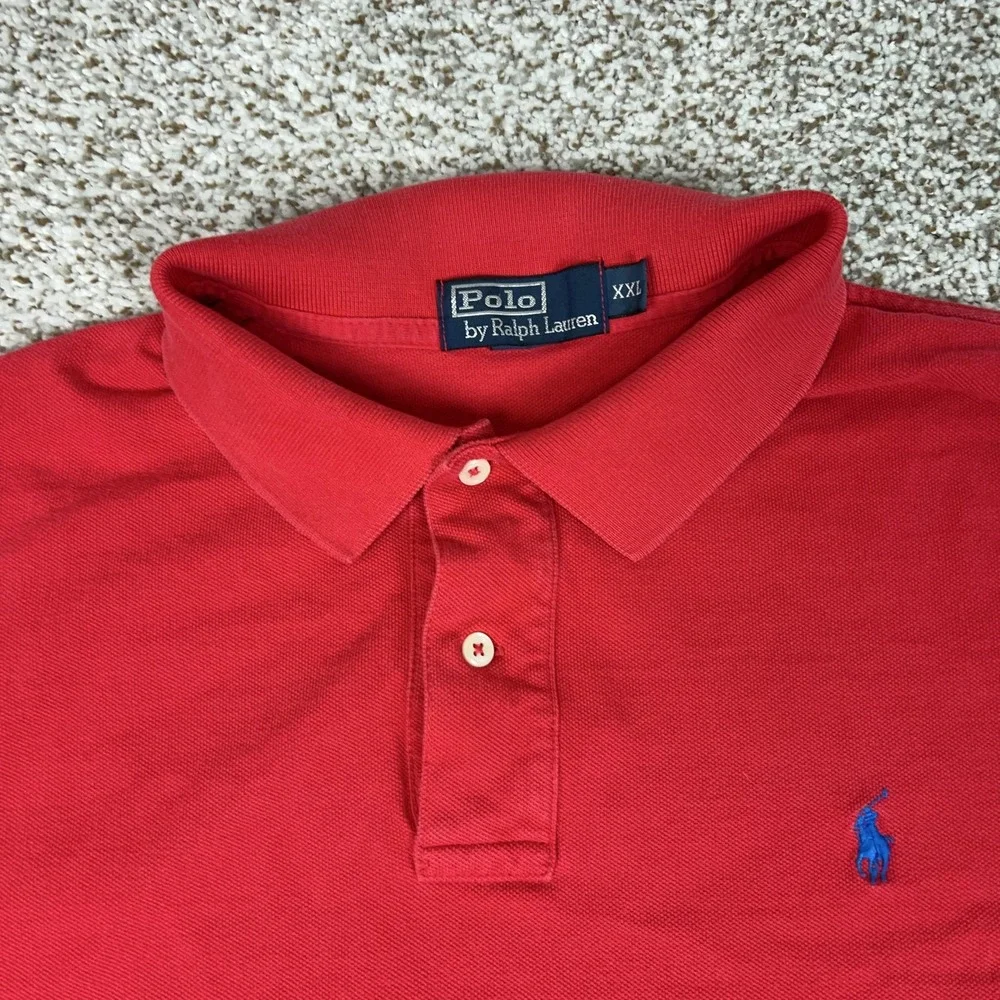 Polo Ralph Lauren Polo Shirt‎ Mens 2XL Red Cotton Blue Pony Preppy Logo Casual